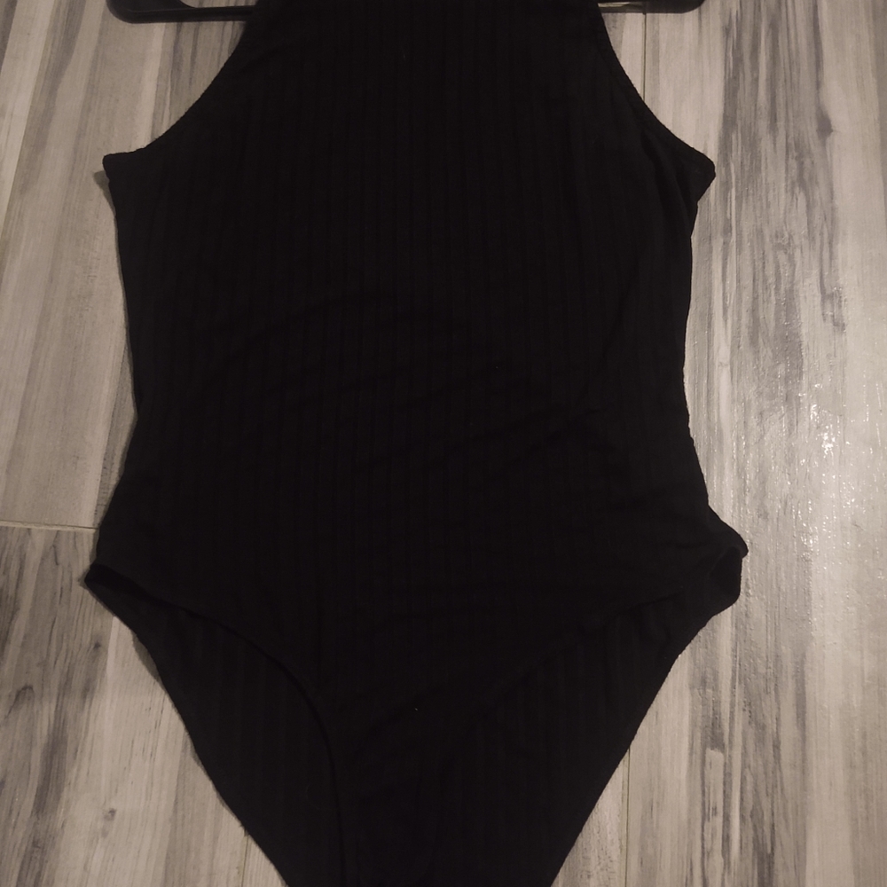 Women's Black Ribbed Bodysuit
